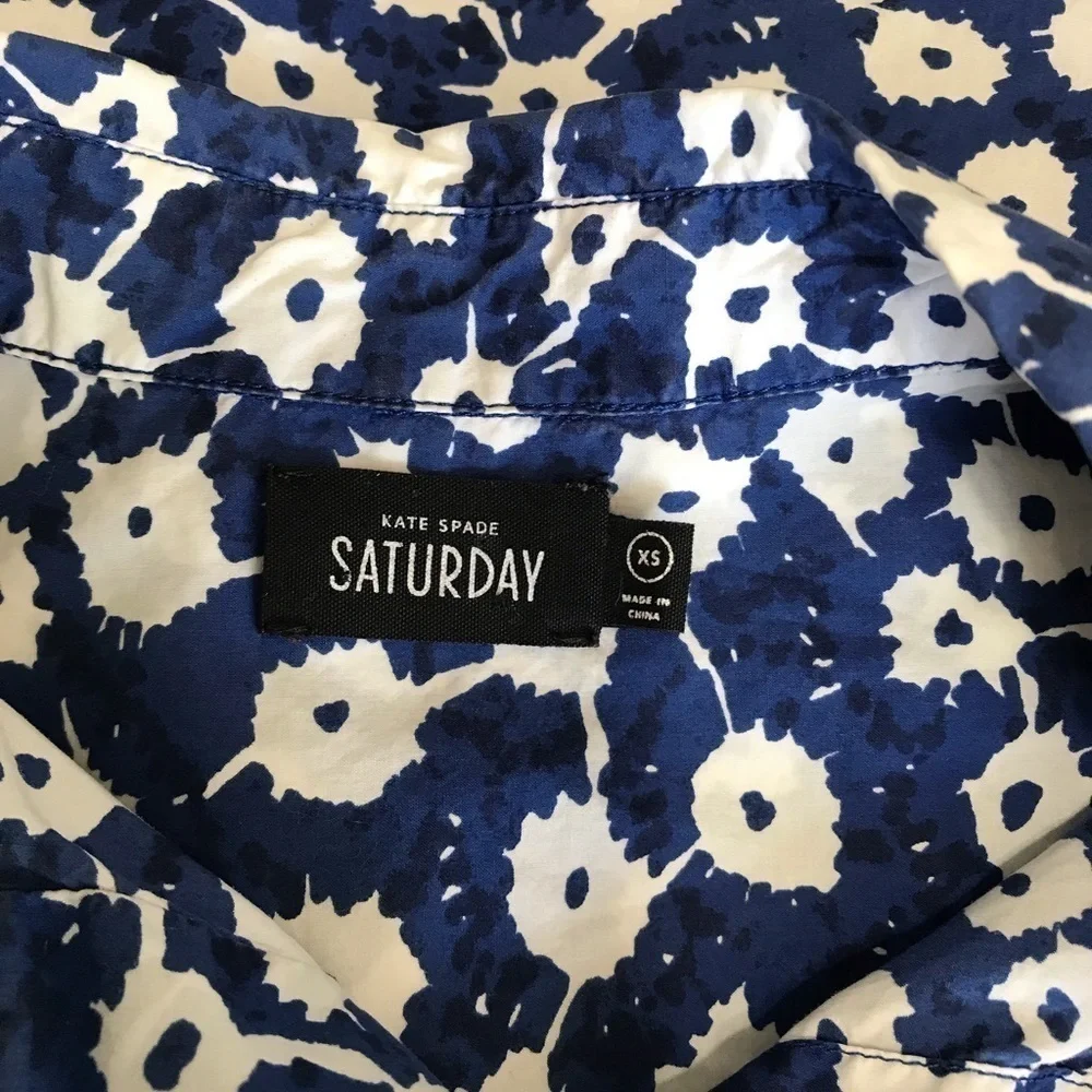 KATE SPADE SATURDAY BLUE WHITE BUTTON DOWN SHIRT SIZE XS